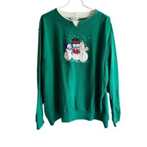 Vntg Ugly Christmas Sweater Party Sweatshirt Womens 2XL Green Snowman Snowmen